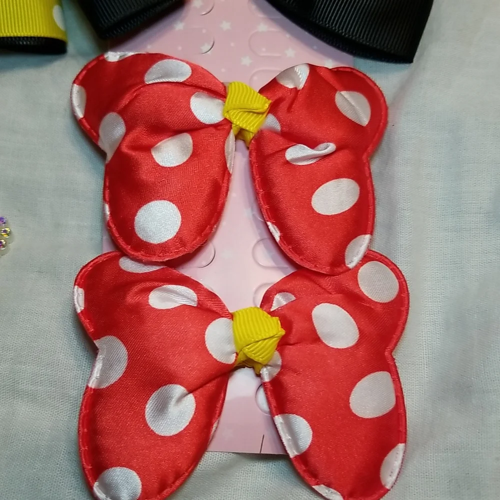 GIRLS MOUSE EARS 6' BOW WITH SEQUINS SET OF PEARL MOUSE CLIPS 4 BOWS - Picture 3 of 10